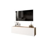Mueble Mesa TV Moderno con Puerta en Melamina Color Blanco y Cambria 100x31.5x29.6cm - Diseño Elegante para Salón.