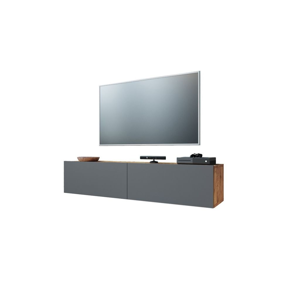 Mueble Mesa TV para Pared Color Antracita-Roble 140x31.5x29.5 cm - 2 Puertas Estilo Moderno.
