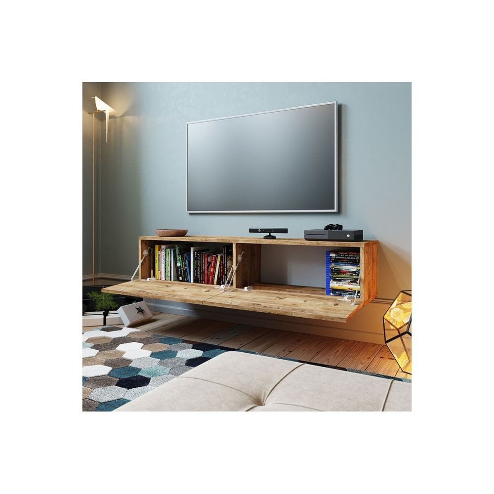Mueble Mesa TV para Pared Color Roble 140x31.5x29.5 cm - 2 Puertas Estilo Moderno.