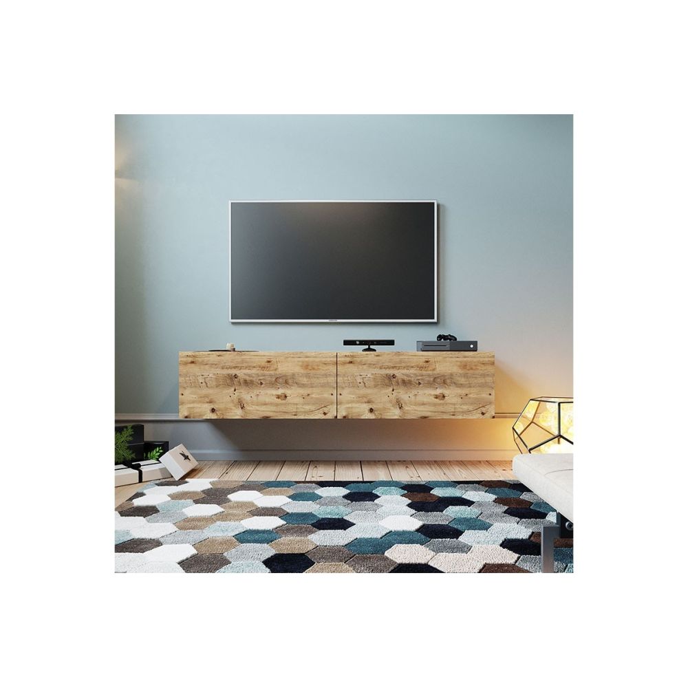 Mueble Mesa TV para Pared Color Roble 140x31.5x29.5 cm - 2 Puertas Estilo Moderno.