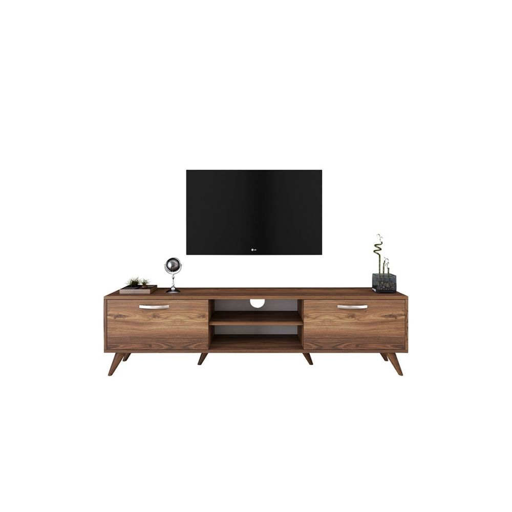 Mueble de TV en Nogal con 2 Cajones y Estantes