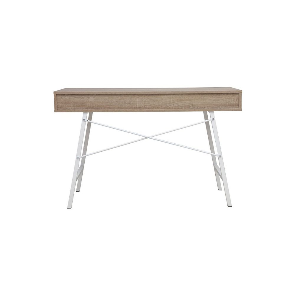Mesa de Estudio y Trabajo con Cajones, Blanco y Roble, 120x48x76cm, Patas Metálicas - Moderna y Duradera