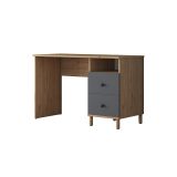 Mesa de Trabajo con Estantería y 2 Cajones, Color Antracita-Natural, 160x50x161.8 cm.