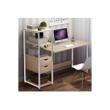 Escritorio con Estantes y 2 Cajones - MDF Natural y Blanco - 107x40x110 cm - Escritorio Multifuncional para Oficina y Hogar