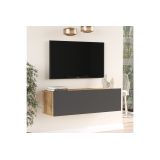 Mueble Mesa TV Moderno con Puerta en Melamina Color Antracita y Cambria 100x31.5x29.6cm - Diseño Elegante para Salón.