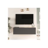 Mueble Mesa TV Moderno con Puerta en Melamina Color Antracita y Cambria 100x31.5x29.6cm - Diseño Elegante para Salón.