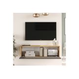 Mueble Mesa TV Moderno con Puerta en Melamina Color Antracita y Cambria 100x31.5x29.6cm - Diseño Elegante para Salón.
