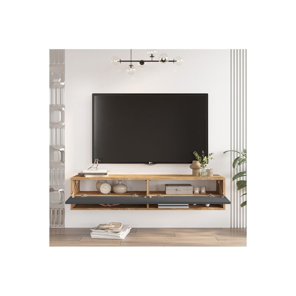 Mueble Mesa TV de Pared Color Antracita-Roble 140x31.6x29.6 cm - 2 Puertas - Estilo Moderno y Funcional.