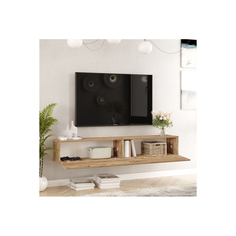 Mueble de TV de Pared moderno Color Roble con 2 Cajones