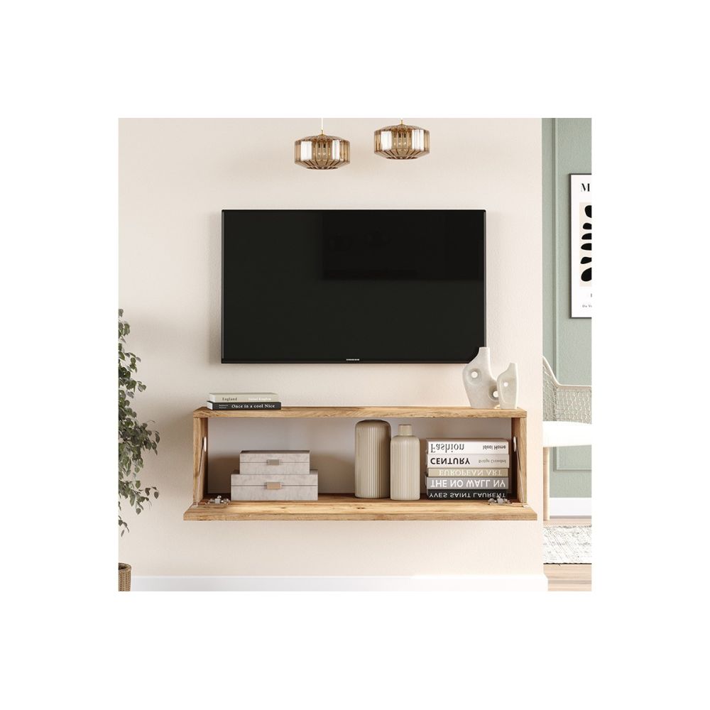 Mueble Mesa TV Moderno con Puerta en Melamina Color Madera 100x31.5x29.6cm - Diseño Elegante para Salón.