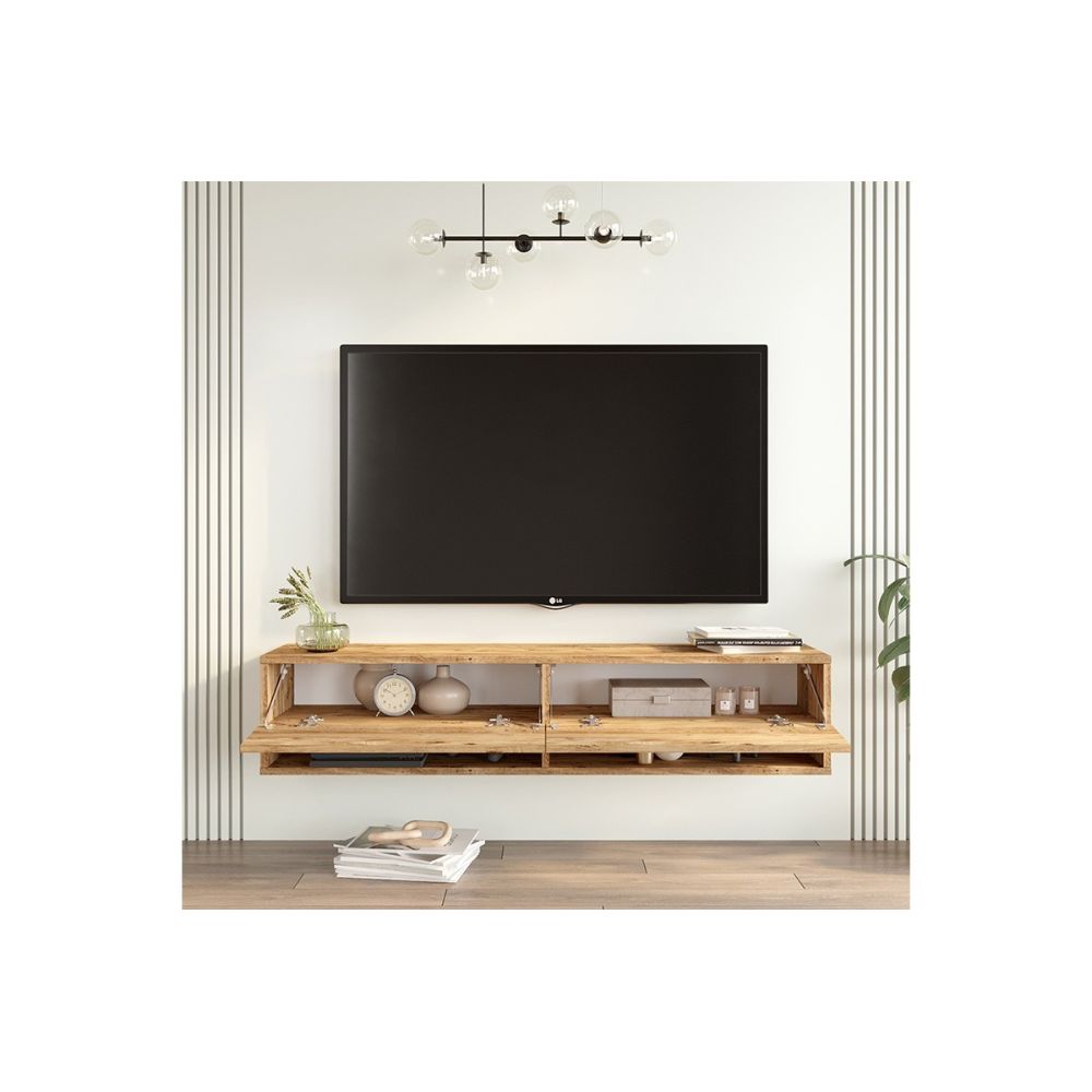 Mueble Mesa TV de Pared Color Roble 140x31.6x29.6 cm - 2 Puertas - Estilo Moderno y Funcional.