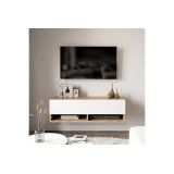 Mueble Mesa TV Moderno con 1 Puerta y Estantes en Melamina Color Cambria y Blanco - 100x31.5x29.6cm