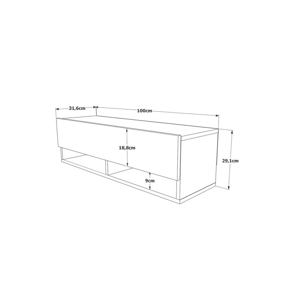 Mueble Mesa TV Moderno con 1 Puerta y Estantes en Melamina Color Cambria y Blanco - 100x31.5x29.6cm