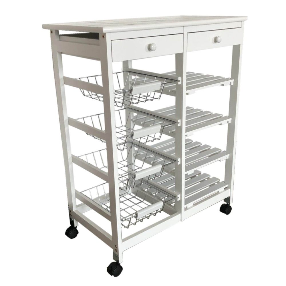 Verdulero frutero doble 4 cestas 4 baldas y 2 cajones color blanco 85x37x67