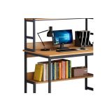 Mesa de Ordenador de Metal Negro y MDF Natural - Escritorio con Múltiples Estantes Espaciosos - 100x60x154 cm