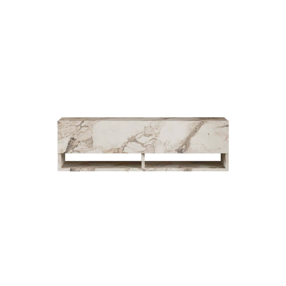 Mueble Mesa TV Moderno con 1 Puerta y Estantes en Melamina Color Mármol Marfil - 100x31.5x29.6cm