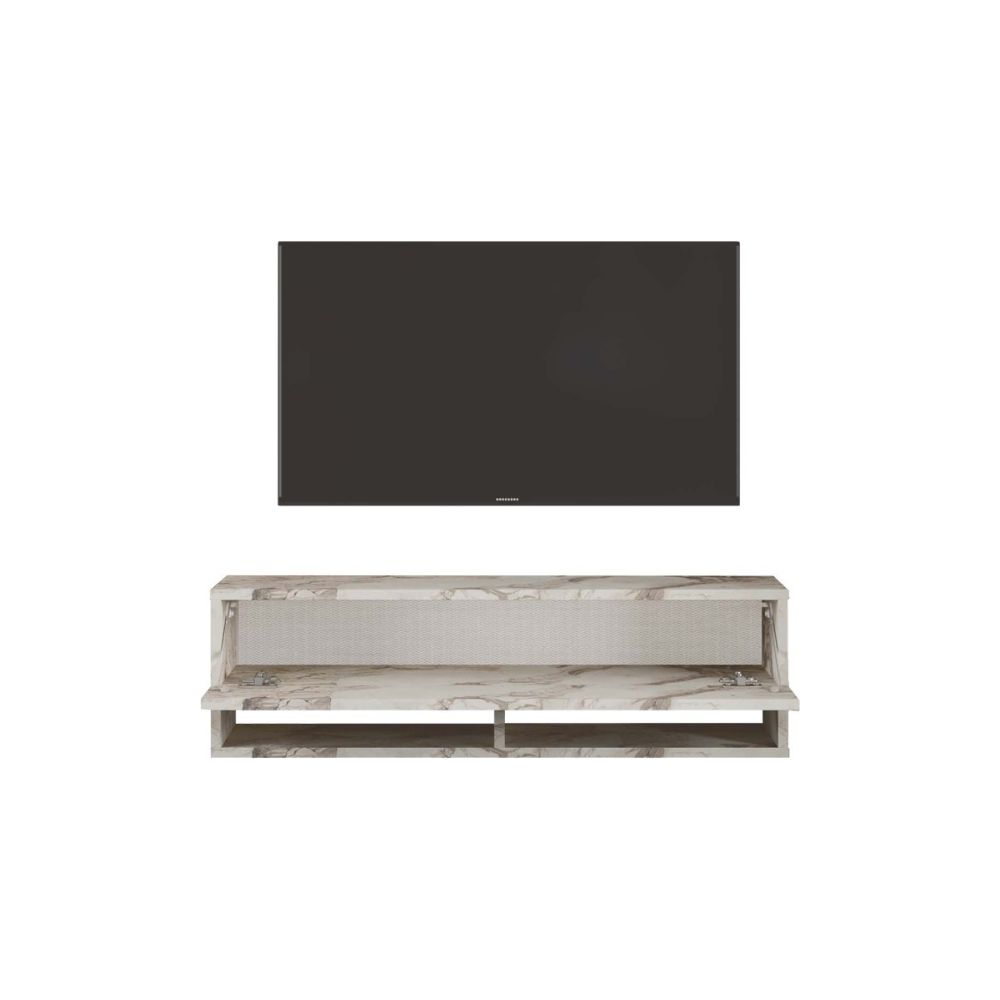 Mueble Mesa TV Moderno con 1 Puerta y Estantes en Melamina Color Mármol Marfil - 100x31.5x29.6cm