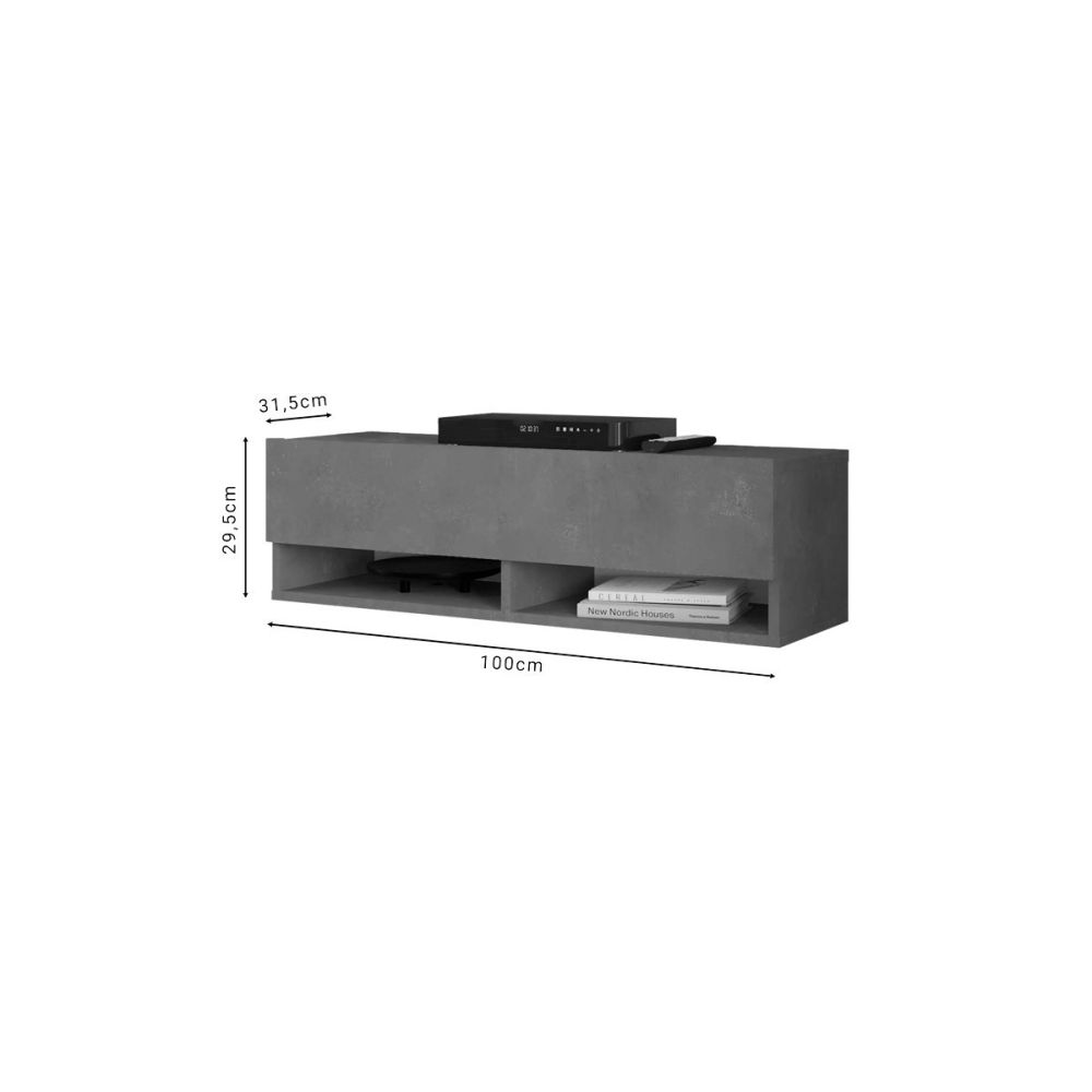 Mueble Mesa TV Moderno con 1 Puerta y Estantes en Melamina Color Gris Antracita - 100x31.5x29.6cm