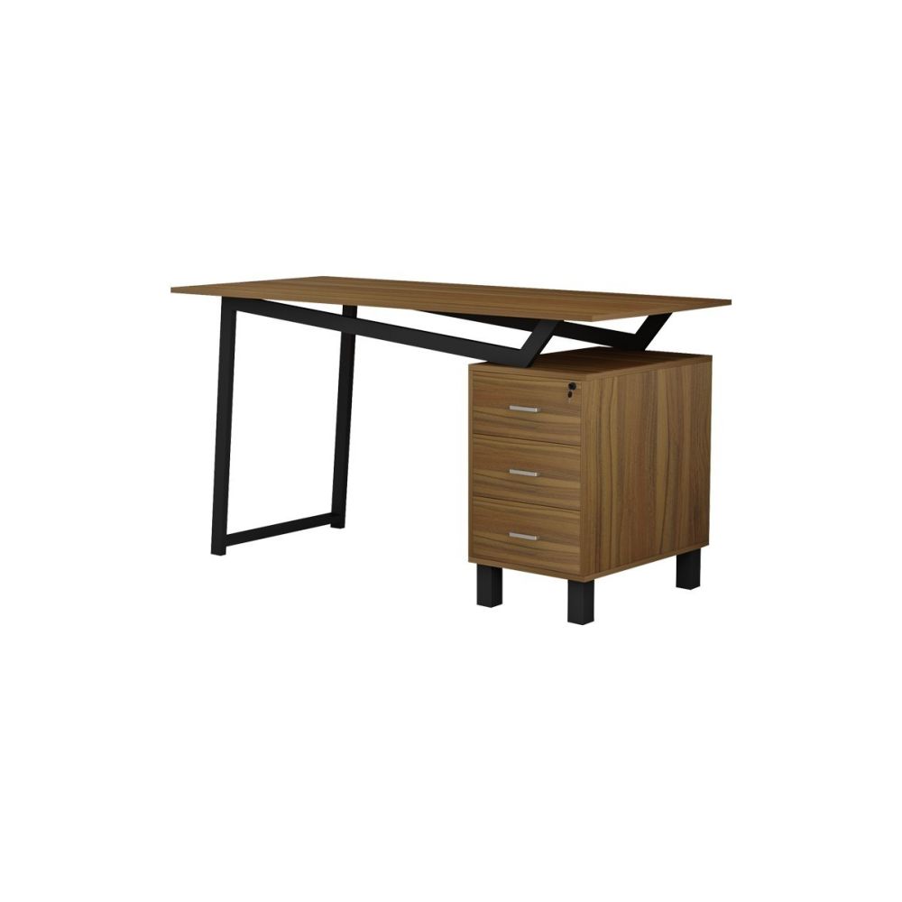 Mesa de Despacho con Cajones, Melamina Nogal - Negro, 140x60x76cm - Organización y Estilo para tu Oficina.