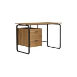 Mesa de Despacho con Cajones, Melamina Nogal - Negro, 120x75x75cm - Diseño Funcional