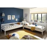Litera Juvenil Convertible en Dos Camas Individuales, Madera Maciza de Pino, Escalera Reversible, Color Blanco, 97x207x140 cm