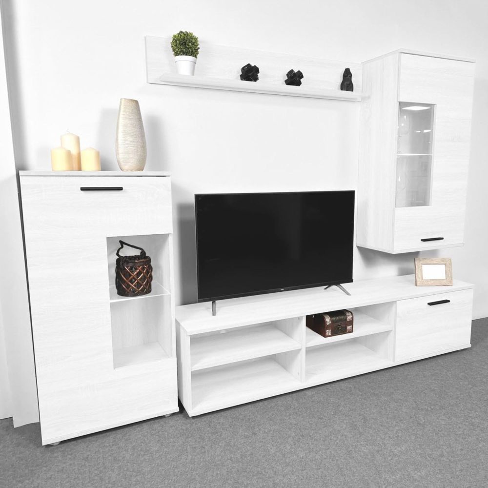 Mueble de Salón Moderno con Leds, Acabado en Andersen, 38 cm (Fon), 229x200 cm
