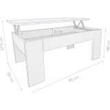 Mesa de Centro Elevable, Para Salón o Comedor,Acabado en Color Cambria, Medidas: 90 cm (An) x 50 cm (Fon) x 46-57 cm (Al)
