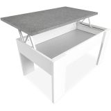 Mesa de Centro Elevable, Medidas: 90 cm x 50 cm x 46-57 cm, Acabado en Color Madera Blanca con Tapa Gris Piedra