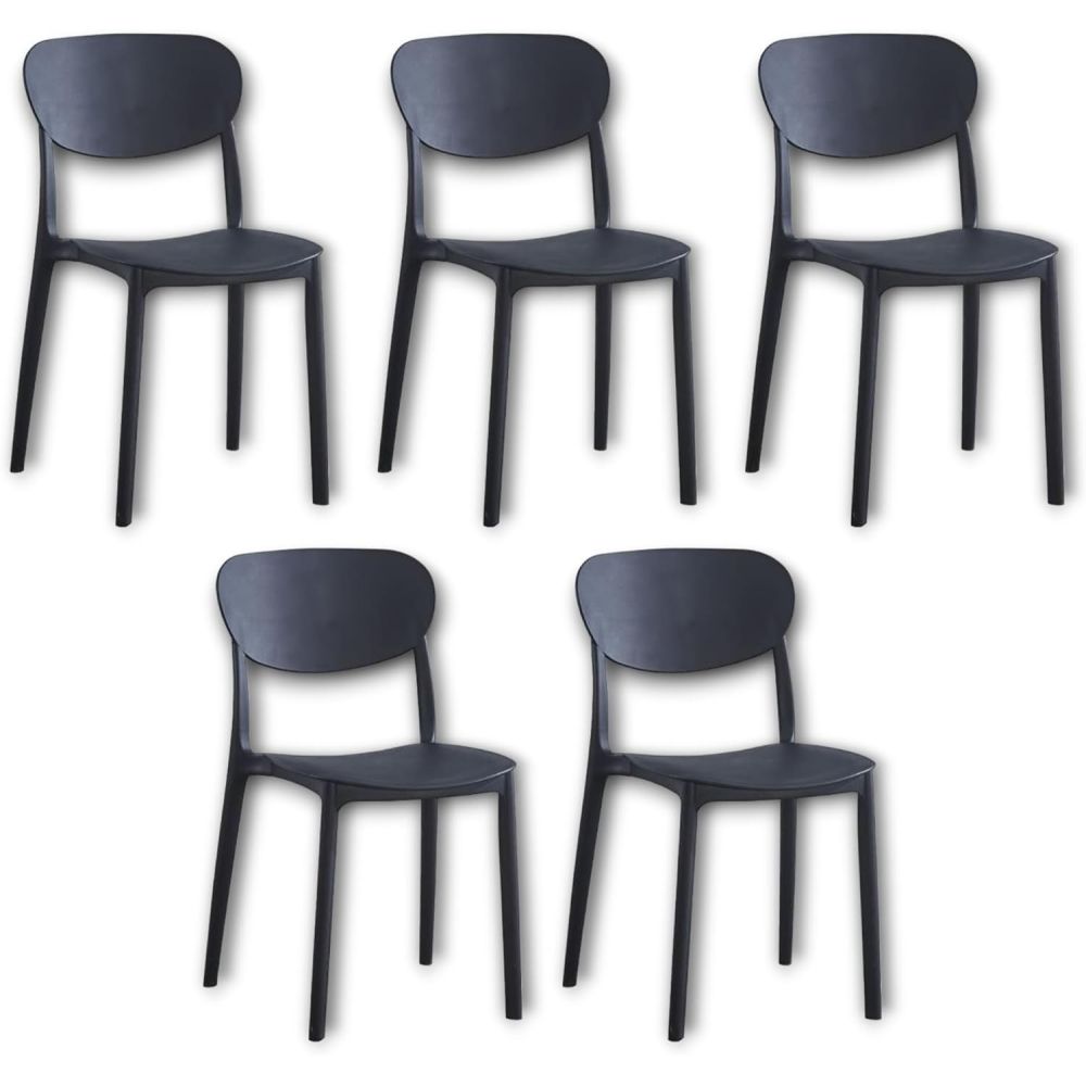 Pack 5 Sillas Cocina Color Negro de plastico Polipropileno, Silla de Comedor Medidas: 40 cm (Anc) x 55 cm (Lar) x 80 cm (Al)