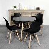 Conjunto Mesa y Sillas Nórdicas: Mesa Negra (80x80x76 cm) + 4 Sillas con Patas de Madera Haya (46,5 x 48 x 82 cm)