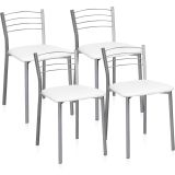 Pack de 4 Sillas de Cocina – Metálicas en Acabado Gris y Blanco, Medidas: 40 cm x 41 cm x 63 cm