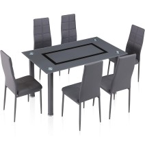 Pack de 6 Sillas Tapizadas para Salón y Comedor – Acabado Gris en Aluminio, Medidas: 38,5 cm x 40 cm x 97 cm