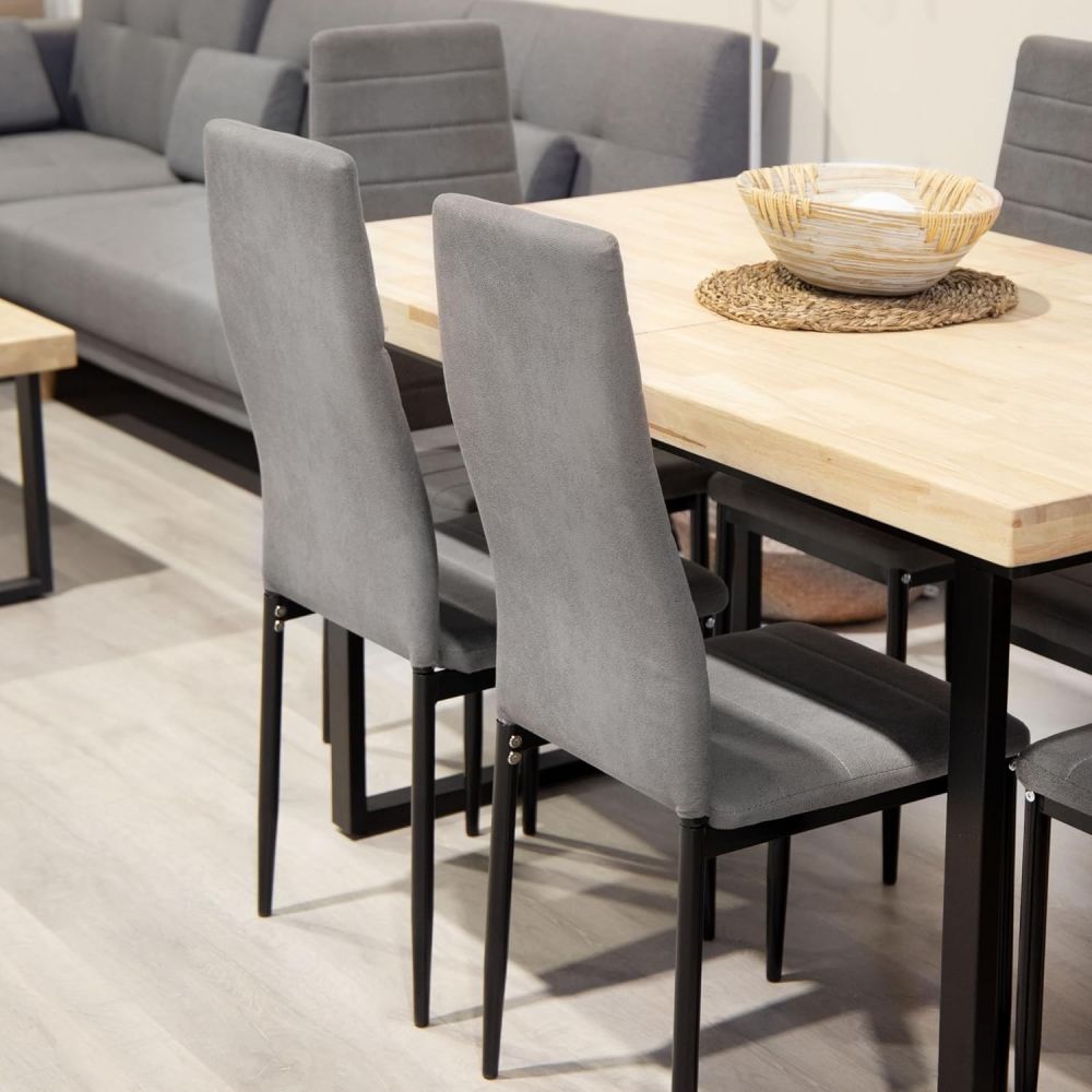 Pack de 6 Sillas Tapizadas para Comedor/Salón – Marengo y Patas Negras en Aluminio, Dimensiones: 40 cm x 42 cm x 96 Cm