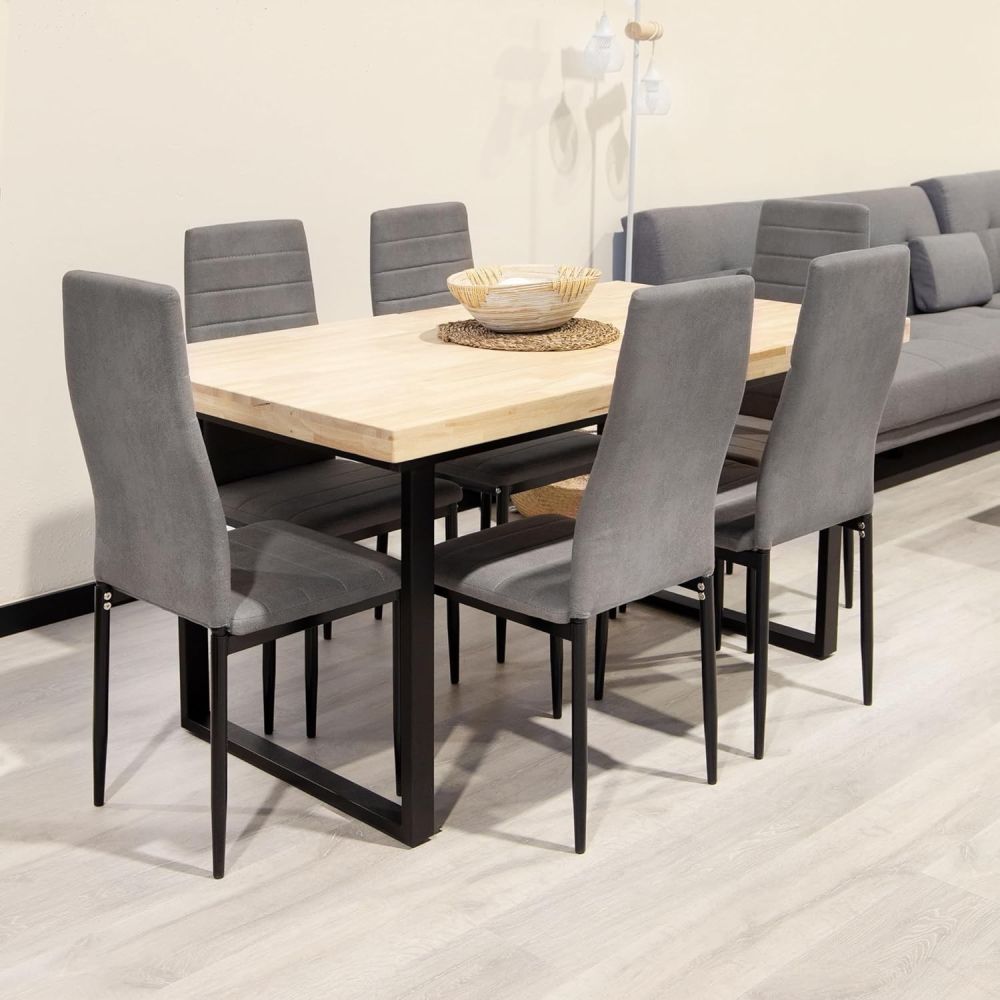 Pack de 6 Sillas Tapizadas para Comedor/Salón – Marengo y Patas Negras en Aluminio, Dimensiones: 40 cm x 42 cm x 96 Cm
