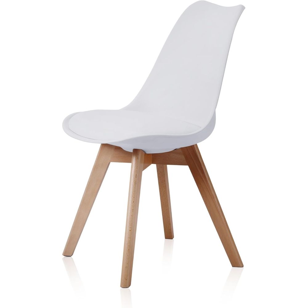 Pack de 4 Sillas para Comedor, Cocina o Salón – Simil Piel Blanca y Madera, Medidas: 48 cm x 45 cm x 84 cm.