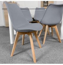 Pack de 4 Sillas para Comedor, Cocina o Salón – Simil Piel Gris y Madera, Medidas: 48 cm x 45 cm x 84 cm.