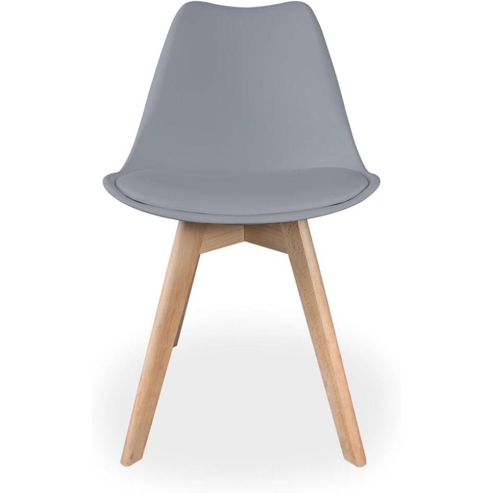 Pack de 4 Sillas para Comedor, Cocina o Salón – Simil Piel Gris y Madera, Medidas: 48 cm x 45 cm x 84 cm.