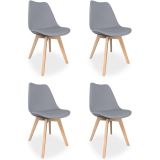 Pack de 4 Sillas para Comedor, Cocina o Salón – Simil Piel Gris y Madera, Medidas: 48 cm x 45 cm x 84 cm.
