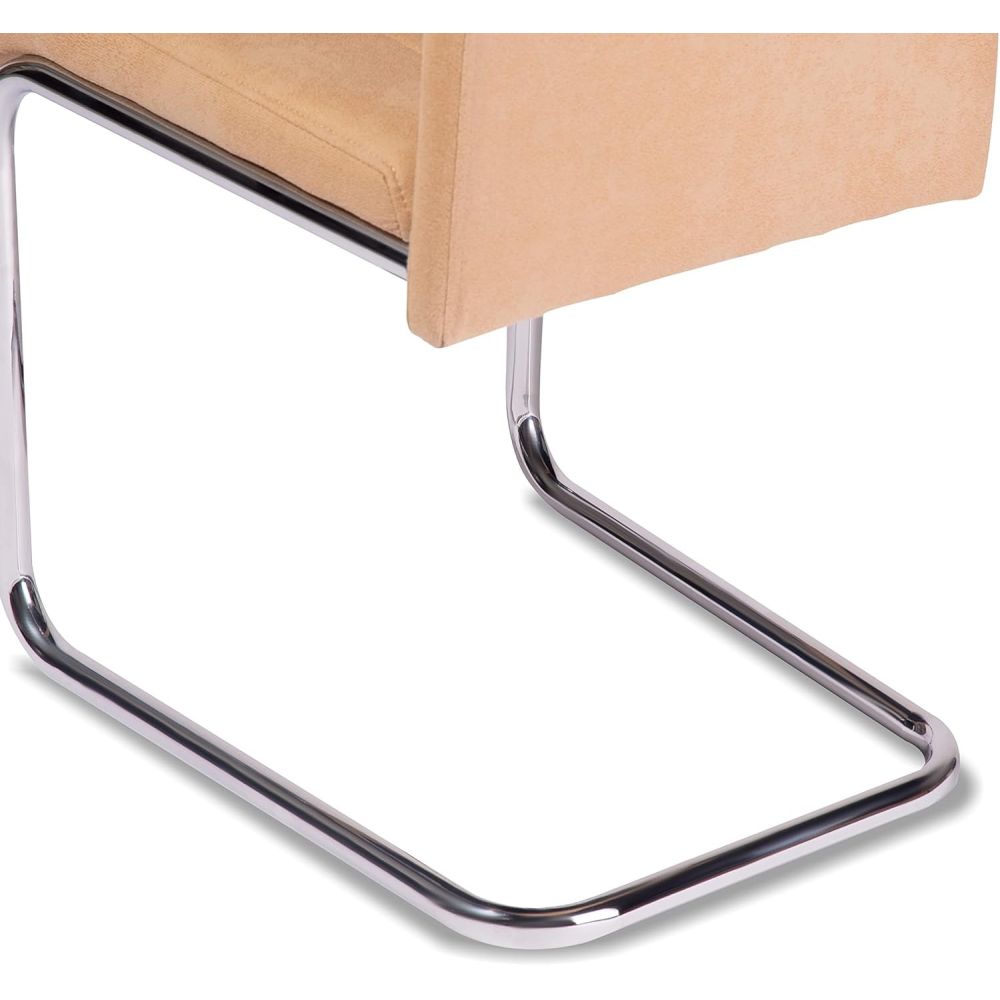Pack de 4 Sillas Tapizadas para Salón– Acabado Color Beig con Patas Cromadas de Aluminio, Medidas: 42,5 cm x 52 cm x 99 cm