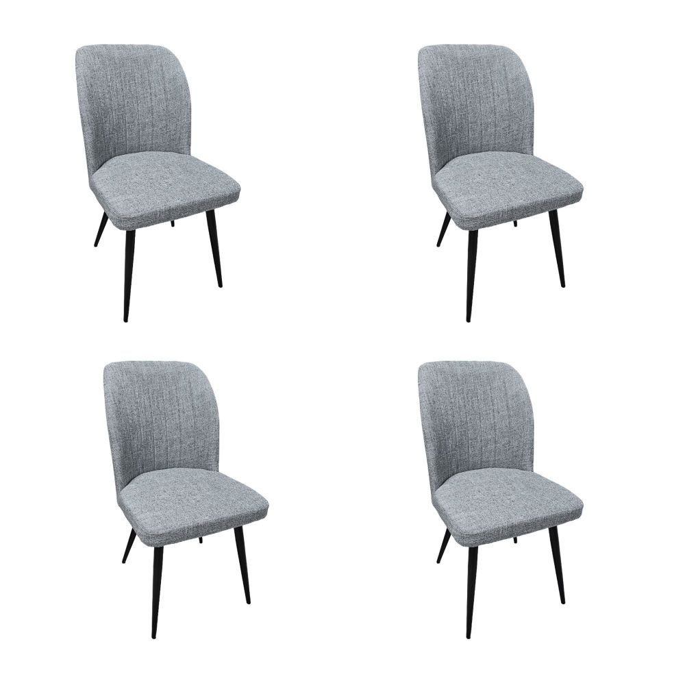 Pack de 4 Sillas Modernas para Comedor– Tapizado en Color Gris con Patas Metálicas Negras, Medidas: 46 cm x 55 cm x 92 cm