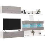 Mueble de Salón con Leds, Acabado en Andersen Pino - Gris, Medidas: 250 cm (Anc) x 115 cm (Al) 40 cm (Fon)