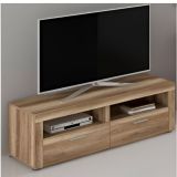 Mueble Mesa TV, Mesa de televisión 2 Puertas y 2 Estantes, Acabado en Cañon, Patas de Madera,135 cm Lar x 45 cm Al x 41,4 cm Fon