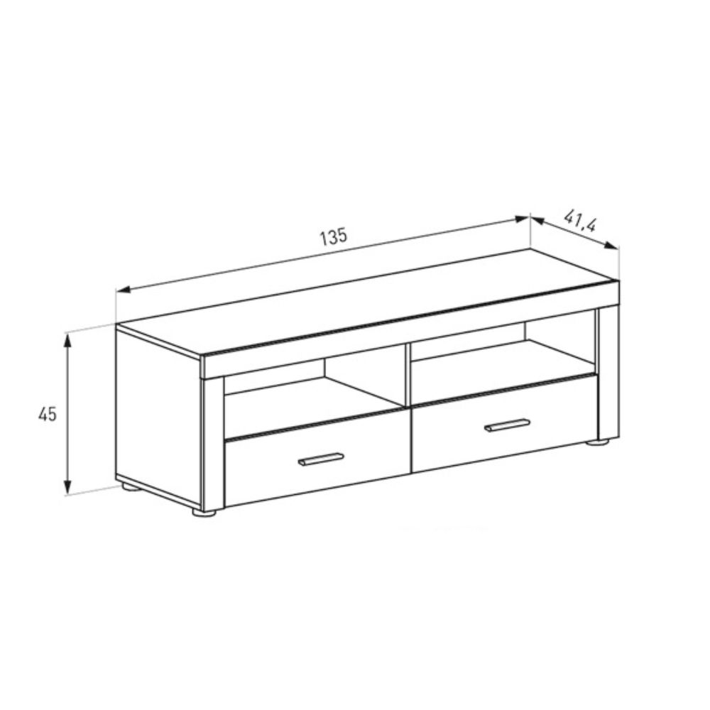Mueble Mesa TV, Mesa de televisión 2 Puertas y 2 Estantes, Acabado en Cañon, Patas de Madera,135 cm Lar x 45 cm Al x 41,4 cm Fon