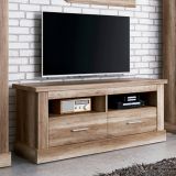 Mueble Mesa TV, Mesa de televisión 2 Puertas y 2 Estantes, Color Cañón, 135 cm Lar x 56,6 cm Al x 41,5 Cm