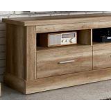 Mueble Mesa TV, Mesa de televisión 2 Puertas y 2 Estantes, Color Cañón, 135 cm Lar x 56,6 cm Al x 41,5 Cm