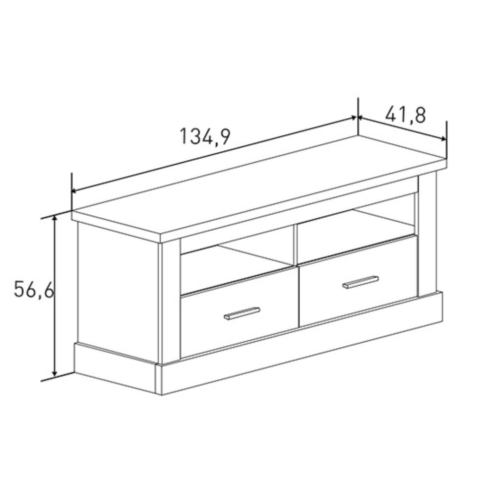 Mueble Mesa TV, Mesa de televisión 2 Puertas y 2 Estantes, Color Cañón, 135 cm Lar x 56,6 cm Al x 41,5 Cm