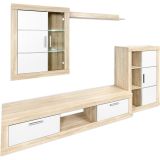 Meyvaser Mueble de salón y TV Moderno con Leds Color Cambria y Blanco Módulo de Comedor 259 Cm