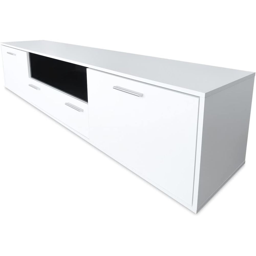Meyvaser Mueble de salón y TV Composición para salón 200 Cm Color Blanco Gran Espacio Almacenamiento