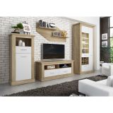 Mueble de Comedor, Mueble Salón, Acabado en Blanco y Cambria, Medidas: 297 cm (Ancho) x 201,6 cm (Alto) x 41,8 cm (Fondo)
