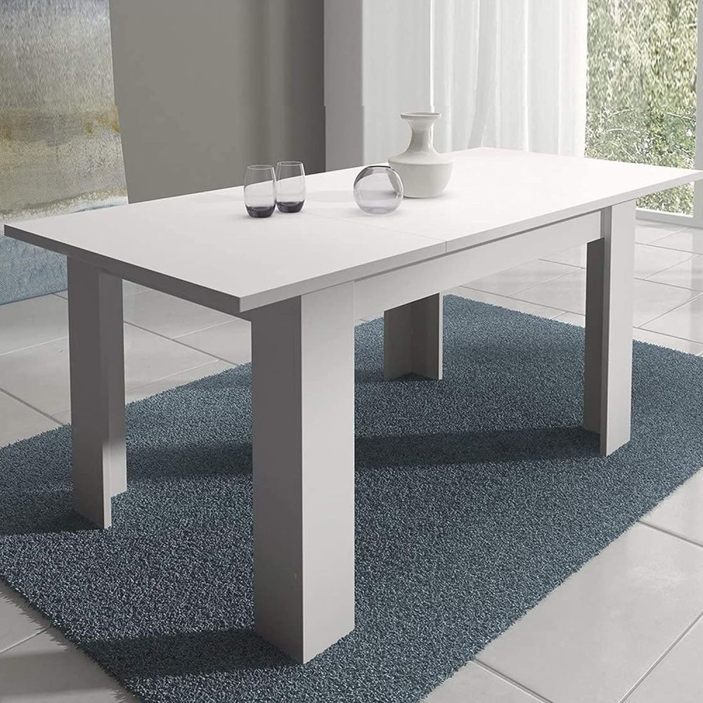 Mesa de Comedor Extensible, Mesa Salón, Robusta, Color Blanco, 138-198 cm (Largo) x 88 cm (Ancho) x 76 cm (Alto)